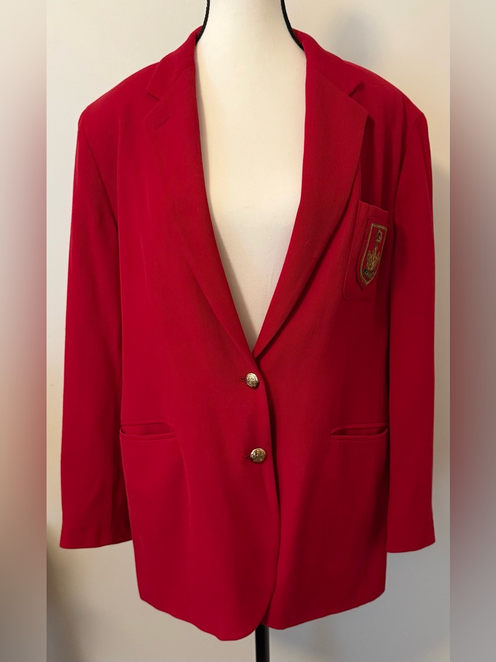 Ralph Lauren Wool Red Crest Blazer with Gold Buttons